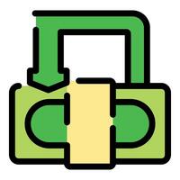 Green padlock locking money transfer showing security vector