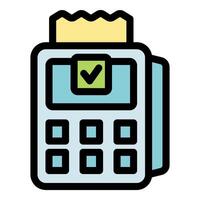 Payment terminal processing successful transaction with printed receipt vector