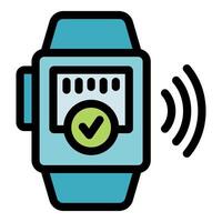 Smartwatch showing successful payment confirmation with nfc technology vector