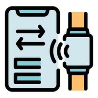 Smartwatch connecting and syncing with smartphone for data transfer vector