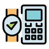 Smartwatch and pos terminal accepting contactless payment vector
