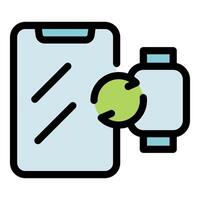 Smartphone connecting to smartwatch using nfc technology vector