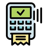 Wireless pos terminal printing receipt with green check mark, successful transaction vector