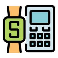 Smartwatch connecting to pos terminal for contactless payment vector