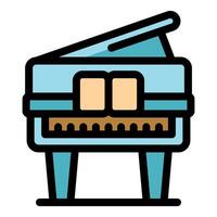 Blue grand piano with open top lid showing keyboard vector