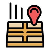 Location pin marking spot on map with vertical lines symbolizing signal strength vector