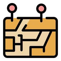 Planning a route on paper map with destination pins marking locations vector