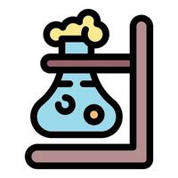 Chemical experiment boiling in florence flask on support stand vector