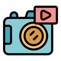 Digital camera recording content with play button icon vector
