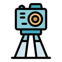 Modern camera standing on tripod for professional photography and recording vector