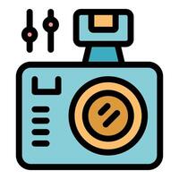 Digital camera with flash and settings controls displaying photography concept vector