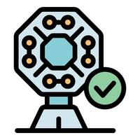 Semiconductor manufacturing process successfully completed with checked icon vector