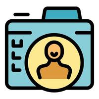 Digital camera capturing a smiling person's portrait, photography and image icon vector