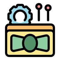 Wallet with bow tie, gear, and antenna representing fintech innovation vector
