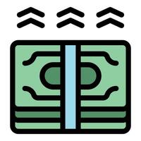 Stack of money increasing with upward arrows representing profit growth vector