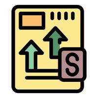 Spreadsheet software showing increasing sales with upward arrows and letter s vector