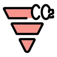Carbon dioxide co2 emissions reducing, declining levels shown by funnel icon vector