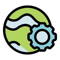 Green planet earth globe with gear representing global settings vector