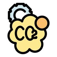 Co2 emission reduction with gear rotating, showing carbon dioxide molecule and industrial process vector