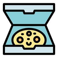 Freshly baked pizza with a smiling face inside open box vector
