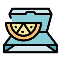 Half orange fruit in open cardboard box for food delivery vector