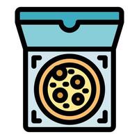Open pizza box with delicious pizza inside, ready to eat vector