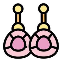 Pair of pink and gold drop earrings with oval shape hanging vector