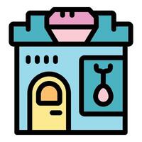 Bakery shop building facade with oven and pastry displaying in window vector