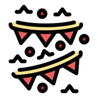 Red party flags hanging with confetti falling around vector