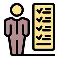 Businessman completing checklist of company objectives reaching target goals vector