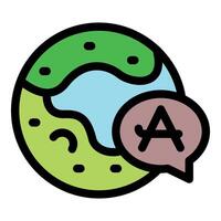 Global communication, planet earth with language symbol emphasizing translation and international dialogue vector