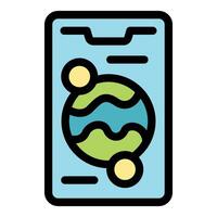 Smartphone showing rotating planet with orbiting moons educational app vector
