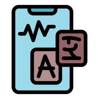 Online translator app displaying waveform and foreign characters on smartphone vector
