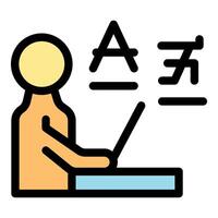 Student learning foreign language using laptop for online education vector