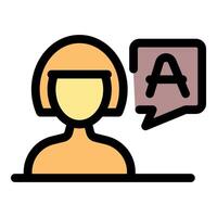 Woman speaking and learning a new language with speech bubble and letter a vector