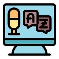 Online language learning software translating foreign speech with microphone vector