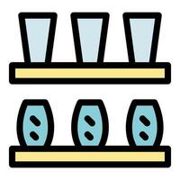 Spice jars and empty glasses resting on wooden shelves vector
