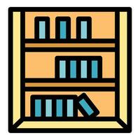 Bookshelf holding books in organized rows promoting reading and learning vector