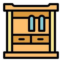 Wooden baby changing table with drawers and open compartments vector