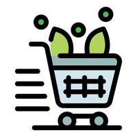 Shopping cart speeding with fresh produce inside symbolizing fast delivery vector