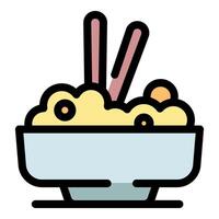 Bowl of noodles with chopsticks and sesame seeds, enjoying a delicious meal vector