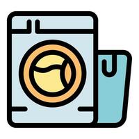 Washing machine with open detergent compartment for laundry icon vector