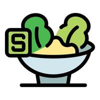 Small size bowl of salad with green leaves and cream vector