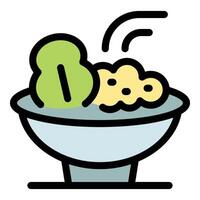 Bowl containing steaming mashed potatoes and lettuce vector