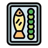 Fish and peas served on a tray, offering a nutritious and delicious meal vector