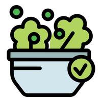 Fresh salad in a bowl with check mark, healthy eating promoting a balanced diet vector