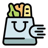 Express grocery delivery showing bread and lettuce in a paper bag with speed lines vector