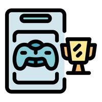 Gamepad on a mobile phone screen with a trophy, winning mobile games vector