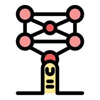 Finger touching interactive network visualization, exploring connections and data points vector