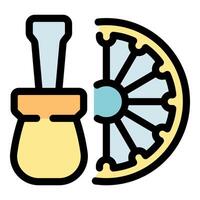 Wooden lemon squeezer pressing half a lemon for juice extraction vector